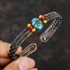 Copper Blue Turquoise Cuff Bracelet Yellow Coral & Red Coral Beads Bangle Copper Wire Wrapped Jewelry Adjustable Bracelet Gemstone Wire Cuff