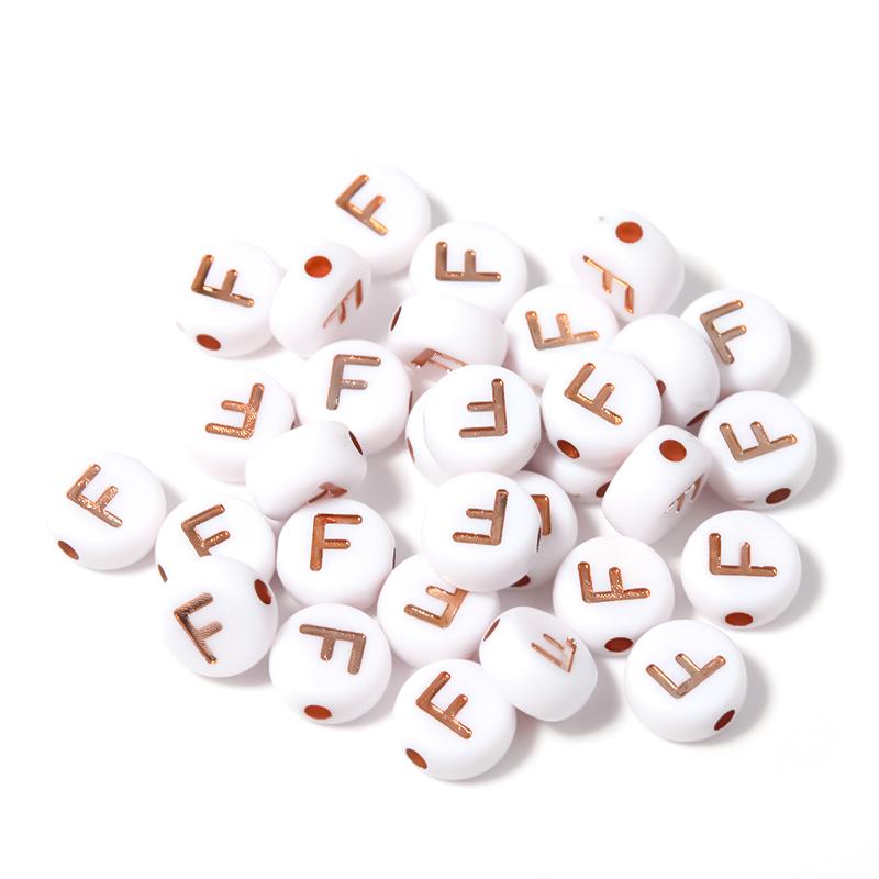 100Pcs 7mm Acrylic Alphabet Beads Rose Gold Letter Loose Flat Round Beads For Jewelry Making Findings DIY Bracelet Earrings Gift