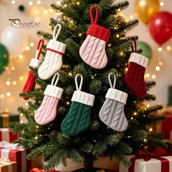 Xmas Tree Hanging Decorations Christmas Tableware Holder, Knitted Stockings Spoon Knife Fork Decorative Pendants for Trees Bag Fireplace, Tree,