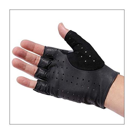 Motorimoda Original T4 Driving Sheepskin Made in Size Black Half-Finger Gloves, Leather, Japan, L,