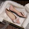 Fashion Pearl Beading Bowknot Women Flats Pointed Toe Japanned Leather OL Dress Shoes Woman Shallow Mouth Chaussures Femme Big Size 43