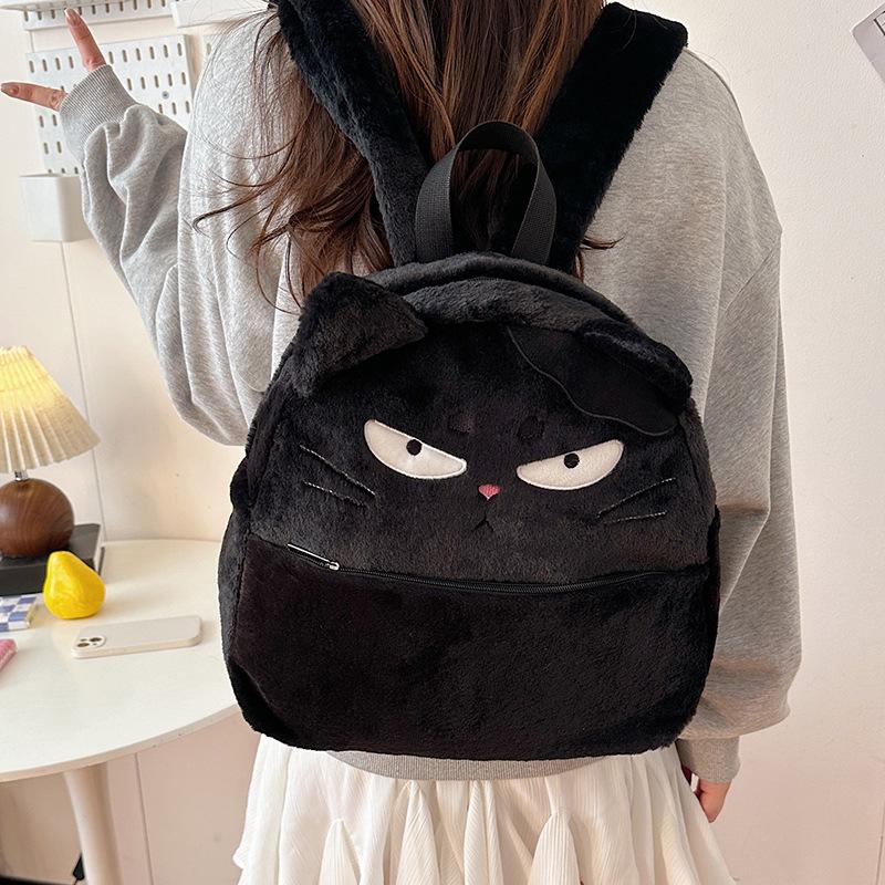Women Cartoon Cute Black Cat Backpack Girl Small Shoulder Bag Student Large-capacity Backpack