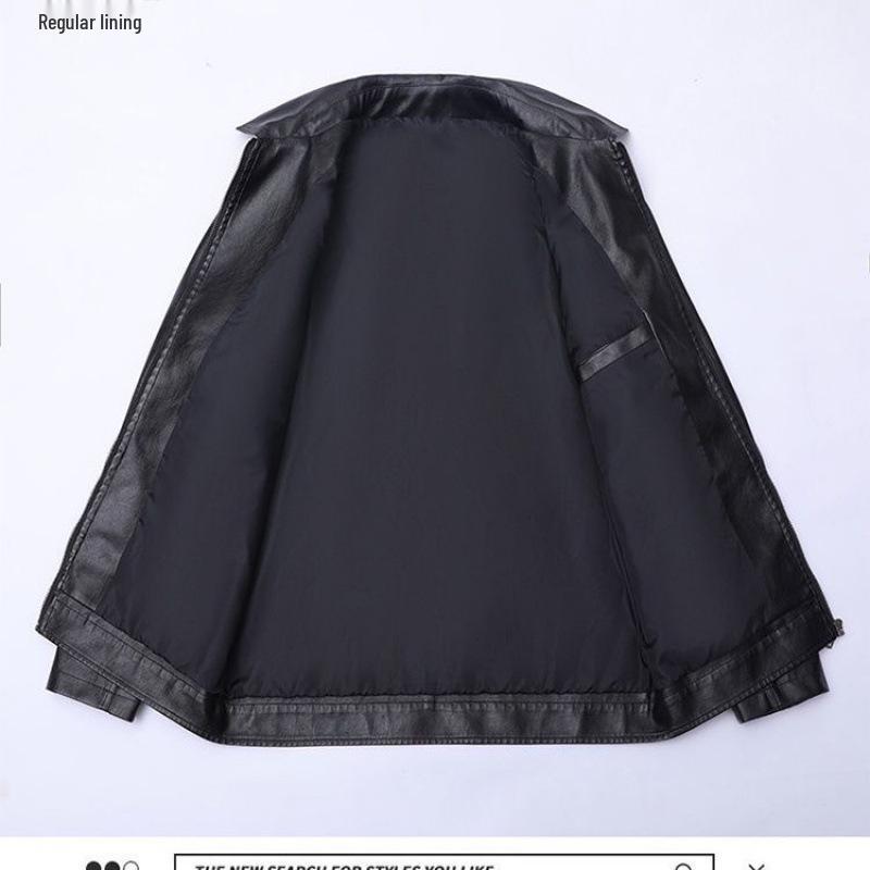 Men’s Slim Fit Leather Jacket with Velvet Lining - Casual Plus Size Lapel Outerwear for Autumn and Winter