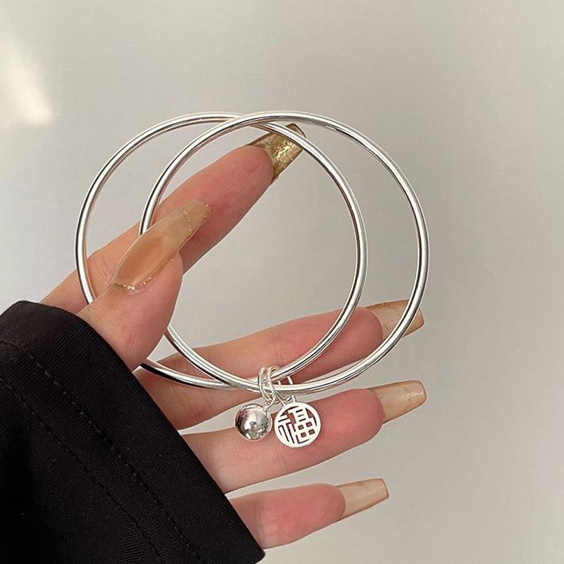 Fu Character Double Ring Bracelet With Bell Ins Style Good Luck Korean Style Bangle For Women Girls Charm Jewelry Gift