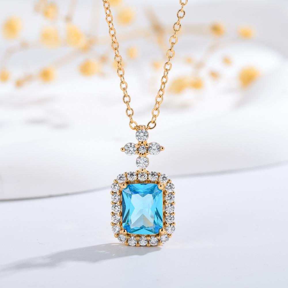 Aquamarine Topaz Necklace Niche New Simple Clavicle Chain