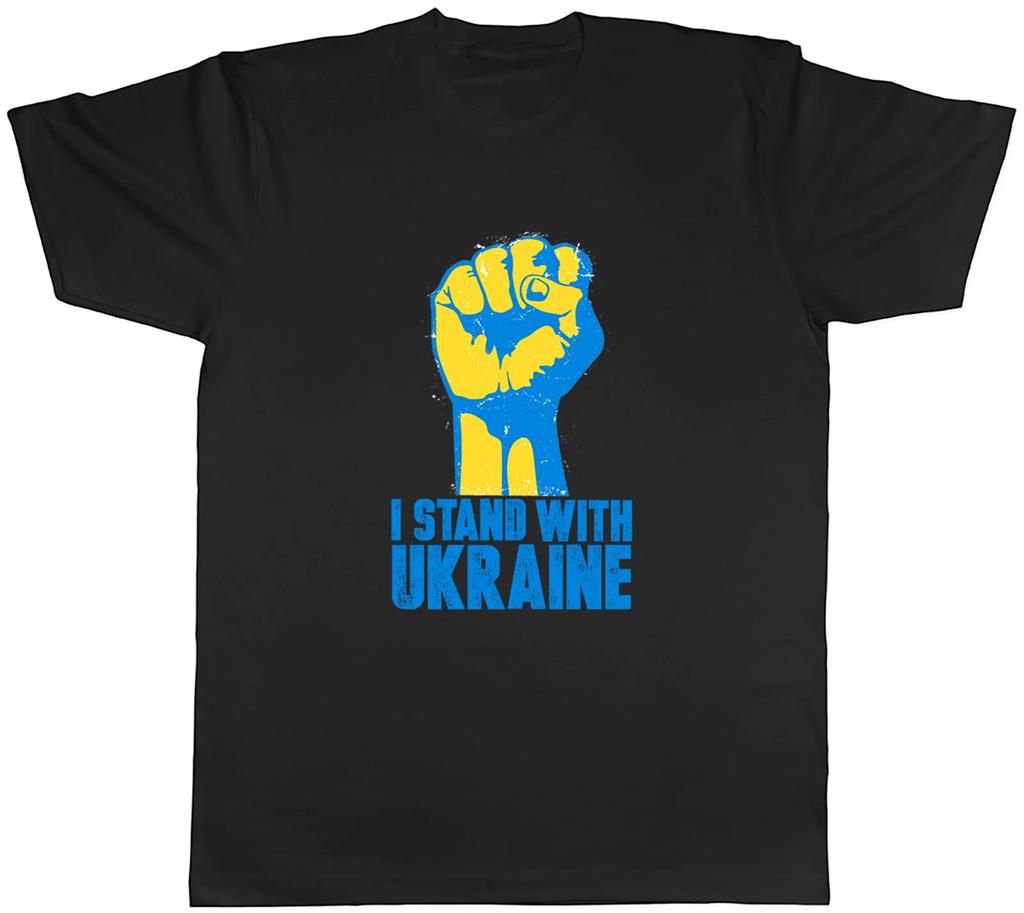 Ich stehe mit der Ukraine Faust in den Farben der ukrainischen Flagge Herren Unisex T-Shirt Tee