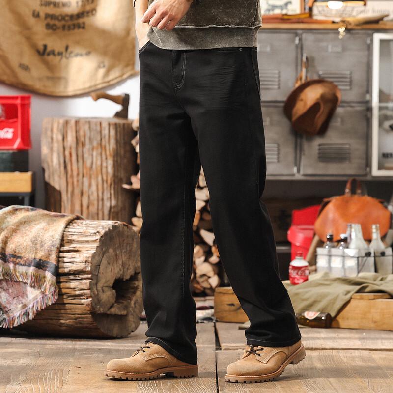 Jie Leinuo Men's Japanese Retro Loose Straight Jeans