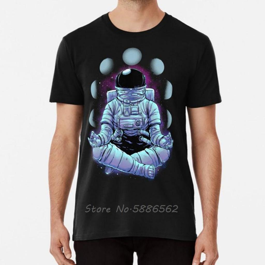 Meditation T Shirt Namaste Yoga Astronaut Space Meditation Yogi Moon Crescent Moon Do Yoga Digital Carbine Tshirt Men Cotton Tee