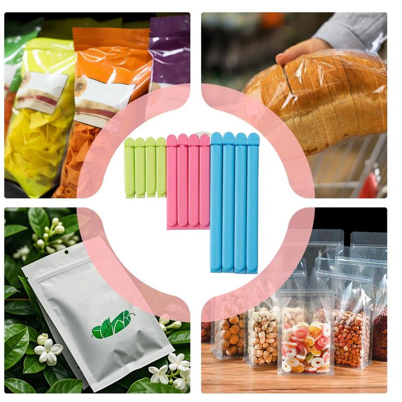 12 Stück Plastikbeutelklammern 3 Größen Lebensmittelverschlussstäbchen Küche Lebensmittel Snack Griff Organizer Beutelverschlussklemme Feuchtigkeitsgeschützte Aufbewahrungsklemme