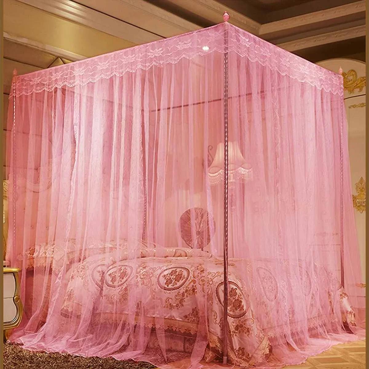 

Four Corner Mosquito Net For Double Bed Mosquito Repellent Tent Insect Reject Canopy Bed Curtain Elegant Canopy Mosquito Netting рожевий