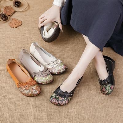 Genuine Leather Loafers For Women 2024 Flower Woman Flats Mocassins Femme Women's Loafers Spring Summer Slip-On Shoes