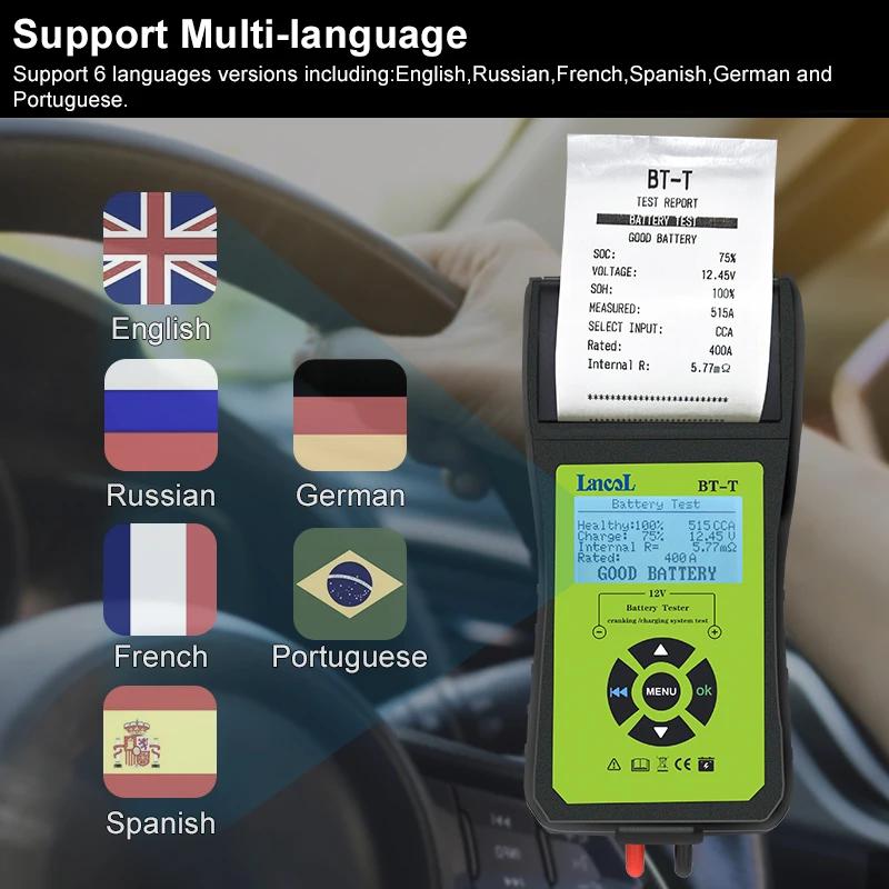 Instrument de diagnosticare automată a bateriei Lancol BT-T 12V pentru tester digital de baterii cu imprimantă pentru rezultate rapide și simple ale testului de imprimare