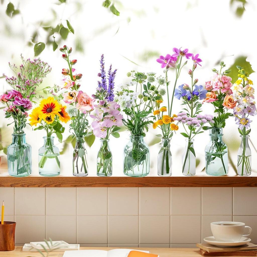 9 Sheets Summer Window Clings Stickers Double-Sided Window Decals Tropical Flamingo Green Plants Coconut Tree Designs Summer Hawaii Colorful Flower