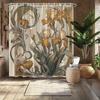 Iris Flower Shower Curtain, Art Nouveau Style, Fade-Resistant Polyester,Machine Washable, Durable Bath Decor