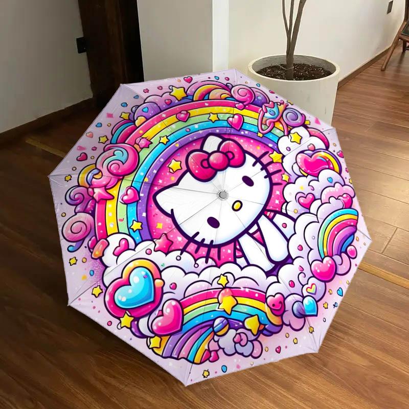 1pc Hello Kitty Rainbow Clouds Umbrella with Plastic Handle,Suitable for All Seasons Home Travel Outdoor UmbrellaSanlio531