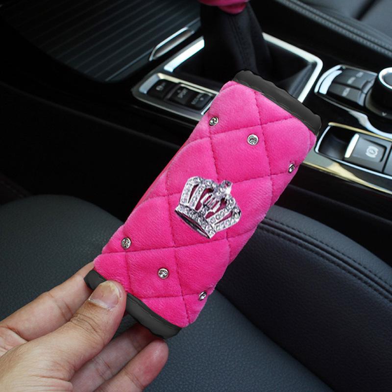 1pc Diamond Crown Car Gear Shift Cover Soft Plush Auto Shifter Hand Brake Case For Universal Car Accessories Interior Decoration