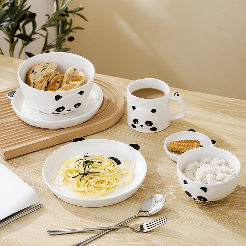 Japanese Tableware Set Cute Panda Underglaze Ceramic Plates High Value Household Bowls Vegetable Plates Dishes
