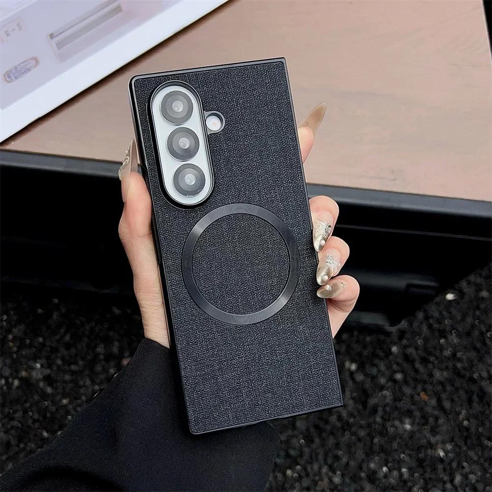 

Fold7 Для Magsafe Магнитный Чехол для Телефона Для Samsung Galaxy Z Fold 7 6 5 4 3 Тканевый Рисунок Беспроводная Зарядка Обложка Galaxy Z Fold4 чёрный