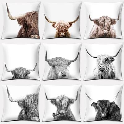 Decoración del Hogar Patrón de Vaca de las Tierras Altas Escocesas Funda de Almohada Súper Suave Cojín para Sofá Cojín Decorativo 45x45cm