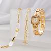 Watch Polyhedral Glass Japanese Quartz Skeleton Diamond Band Bracelet Type 30M Water Resistant Gift Set Present Bracelet Casual Look Fine Packaging