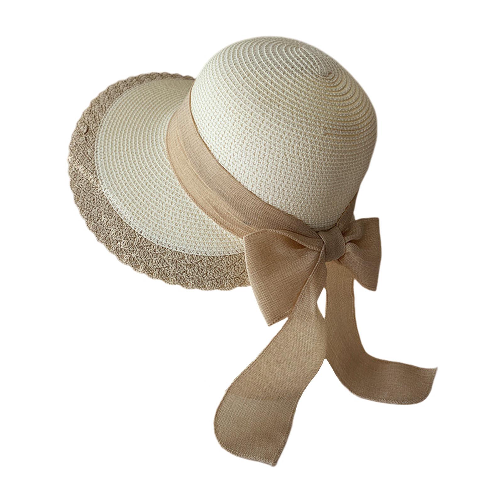 

Женская шляпа с широкими полями из соломы, дизайн с кружевной отделкой, пляжные кепки с бантом для занятий спортом на открытом воздухе, пеших прогулок, путешествий белый