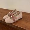 2025 Spring New French Temperament Bow Inner Height Increase Mary Jane Shoes Women's Versatile One-word Pink Light Mouth Single Shoes