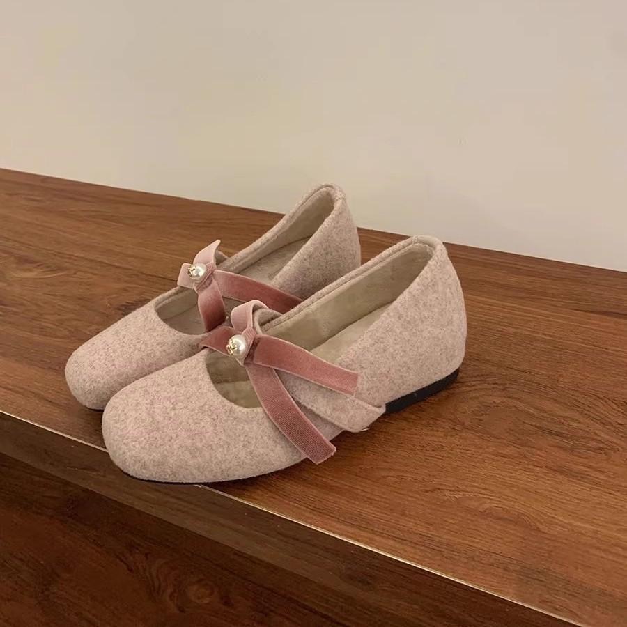 2025 spring new French temperament bow inner height increase Mary Jane shoes women's versatile one-word pink light mouth single shoes