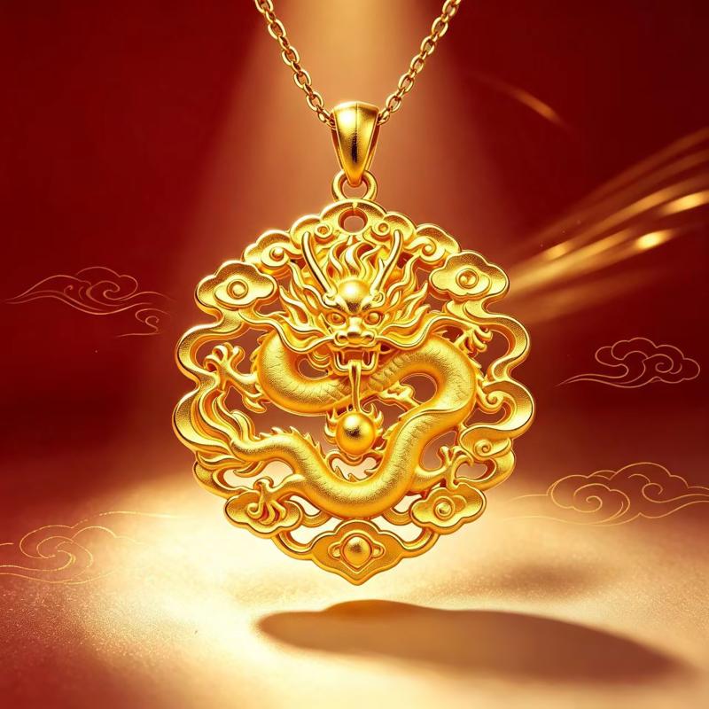 Traditional Chinese Style Gold Pendant 3D Embossed Matte Finish Auspicious Designs For Daily Wear Gifting Jewelry Collection