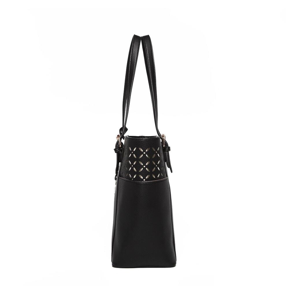 (Black) Laser Cut Out Tote Shopper Bag