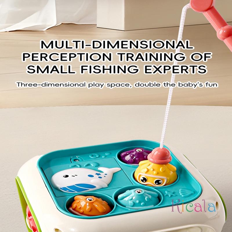 Baby Montessori Toys 6-in-1 Activity Cube Fishing Games Educational Toys Shape Sorter Music Learning Toys for Infants Toddlers