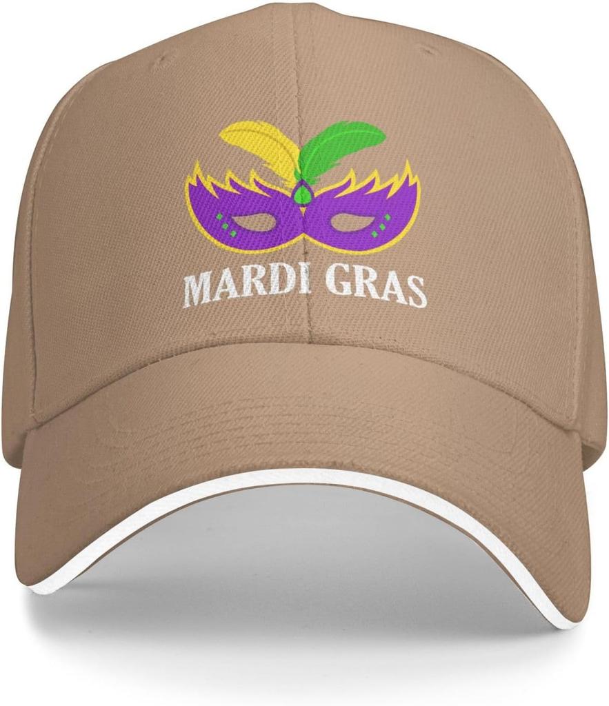 Mardi Gras Mask Print Baseball Cap Polyester Adjustable Casual Sports Summer Hat for Men Women