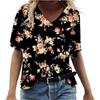 Summer V-neck 3D Feather Flower Printed Top Fashionable Casual Short Sleeved Women's T-shirts