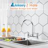Kitchen Bridge Mixer Taps with 360° Swivel Spout, 2 Hole Sink Mixer Taps Dual Levers Faucet, 180 mm Centers Deck Mounted Chrome Sink Tap 2 Function