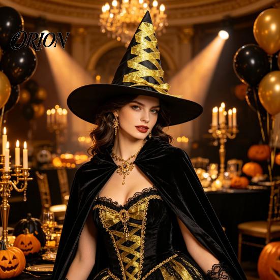 Festive Party Souvenir Hat Halloween Witch Hat, Reusable Oxford Cloth Pointed Wizard Costume Accessories for Costume, Carnival, Masquerade,