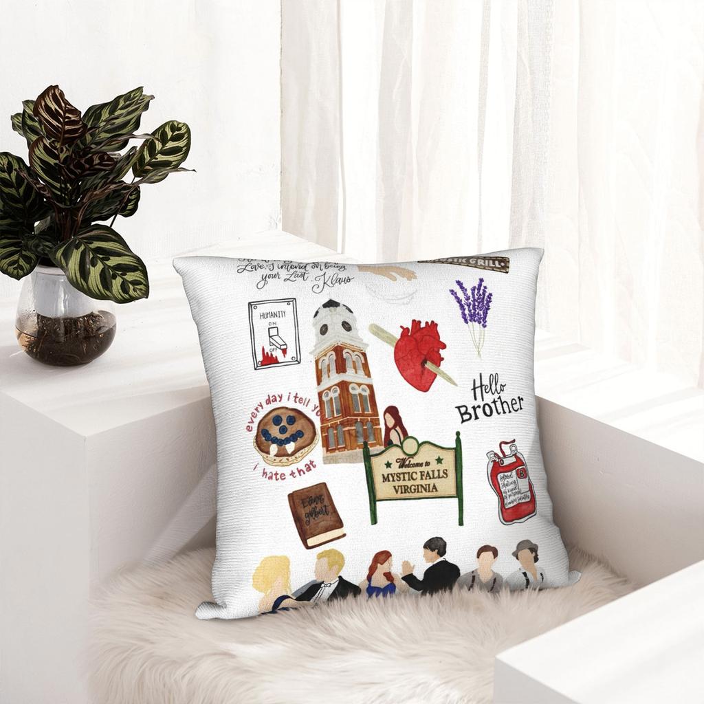 The Vampire Diaries Cartoon Pillowcase Polyester Cushion Cover Decoration TV Series Throw Pillow Case Cover Seater Wholesale