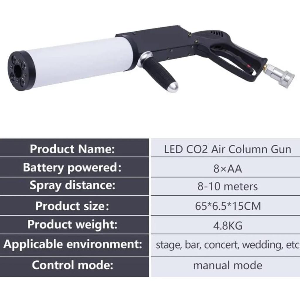 CO2 Handheld Fog Gun, 50W Stage Smoke Machine with LED Light Effects, DJ Special Effects Fog Gun