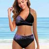 Women's Shoulder Strap Swimsuit Half Edge Sequin Print Bikini Tankini Swimsuit