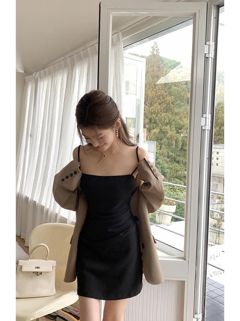 Spring/Summer 2026 Elegant Pink Pleated Waist Bodycon Camisole Dress for Women