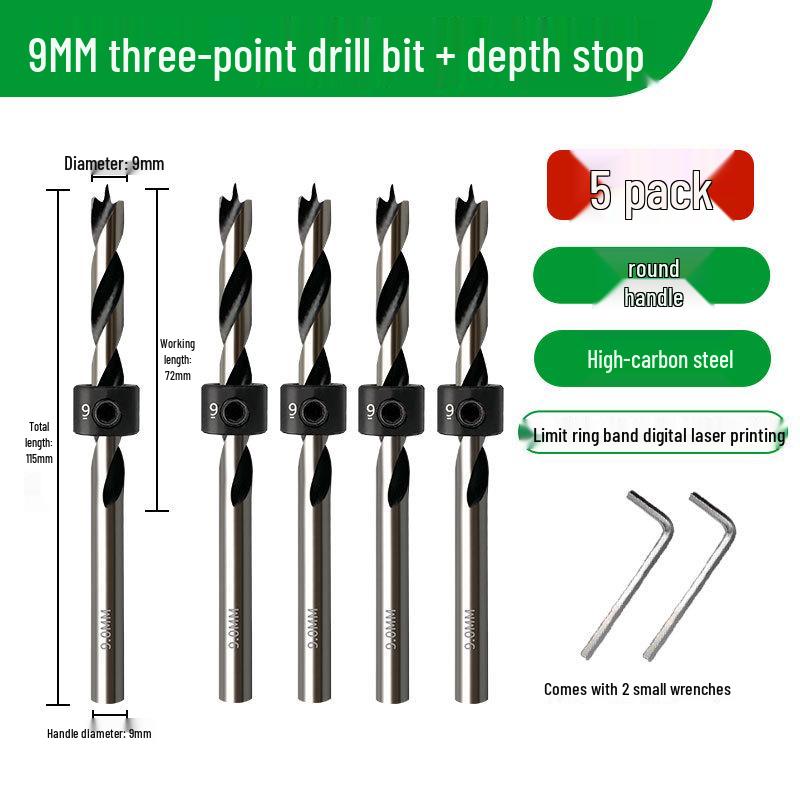 Carbon Steel Three-Point Twist Drill Bit for Hardwood and Enlargement - Compatible with Hand and Pillar Drills