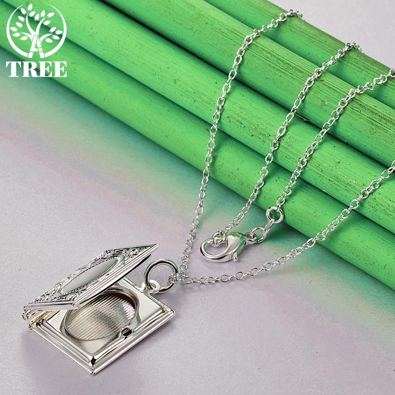 ALITREE 925 Sterling Silver Book Photo Frame Pendant Necklace For Women Necklaces Fashion Party Wedding Jewelry Birthday Gift