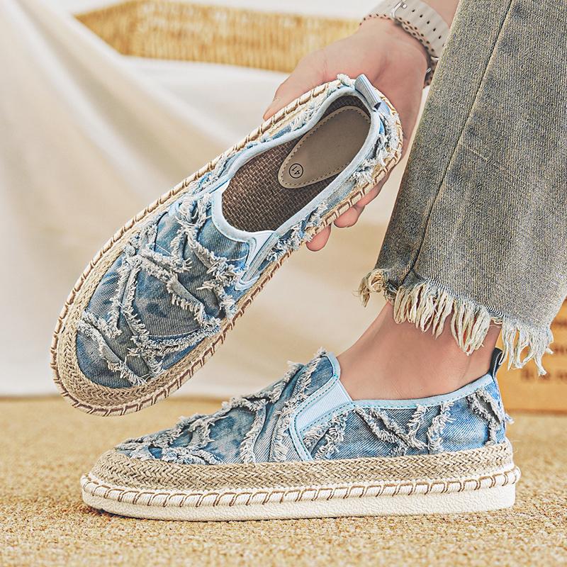 2024 New Black Loafers Men Fashion Handmade Flat Shoes Men Casual Canvas Shoes Breathable Fisherman Espadrilles Man Slip-On Shoe