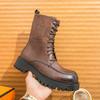 Fashion Thick soled high top men's leather shoes Fashion and minimalist styles Party OUTDOOR  Black brown autumn and winter boots