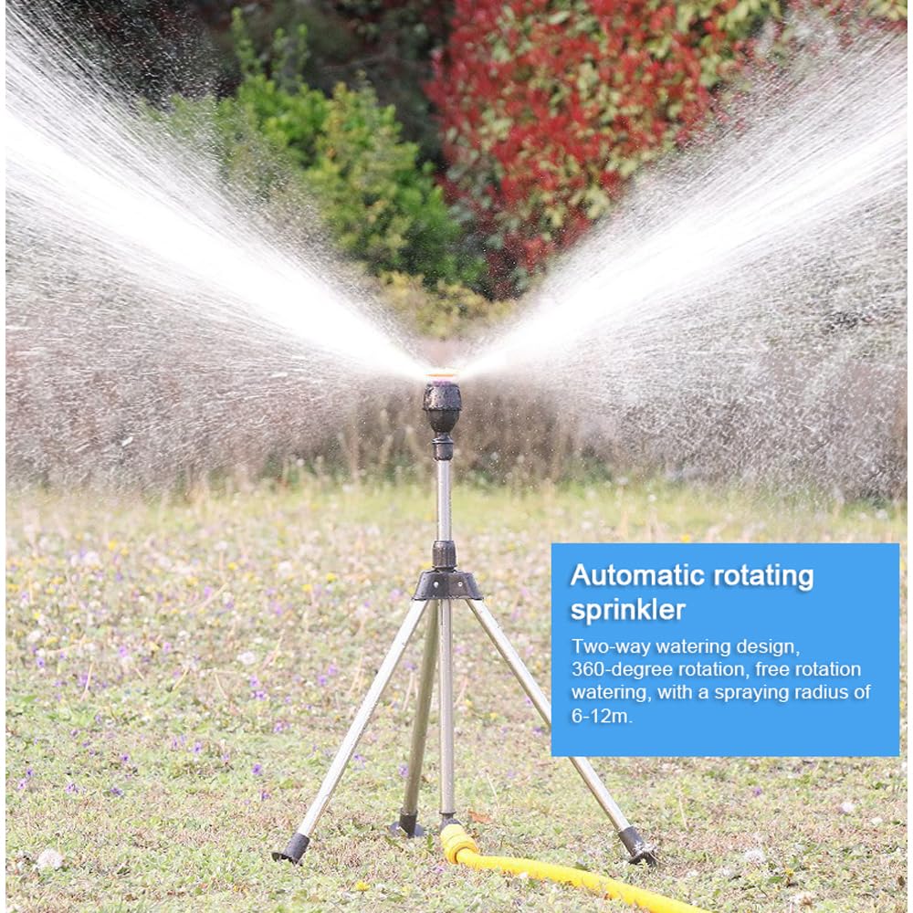 Irrigation Sprinkler, 360 Degree Rotating Irrigation Sprinkler with Telescopic Tripod, Automatic Rotating Sprayer for Garden and Lawn Watering