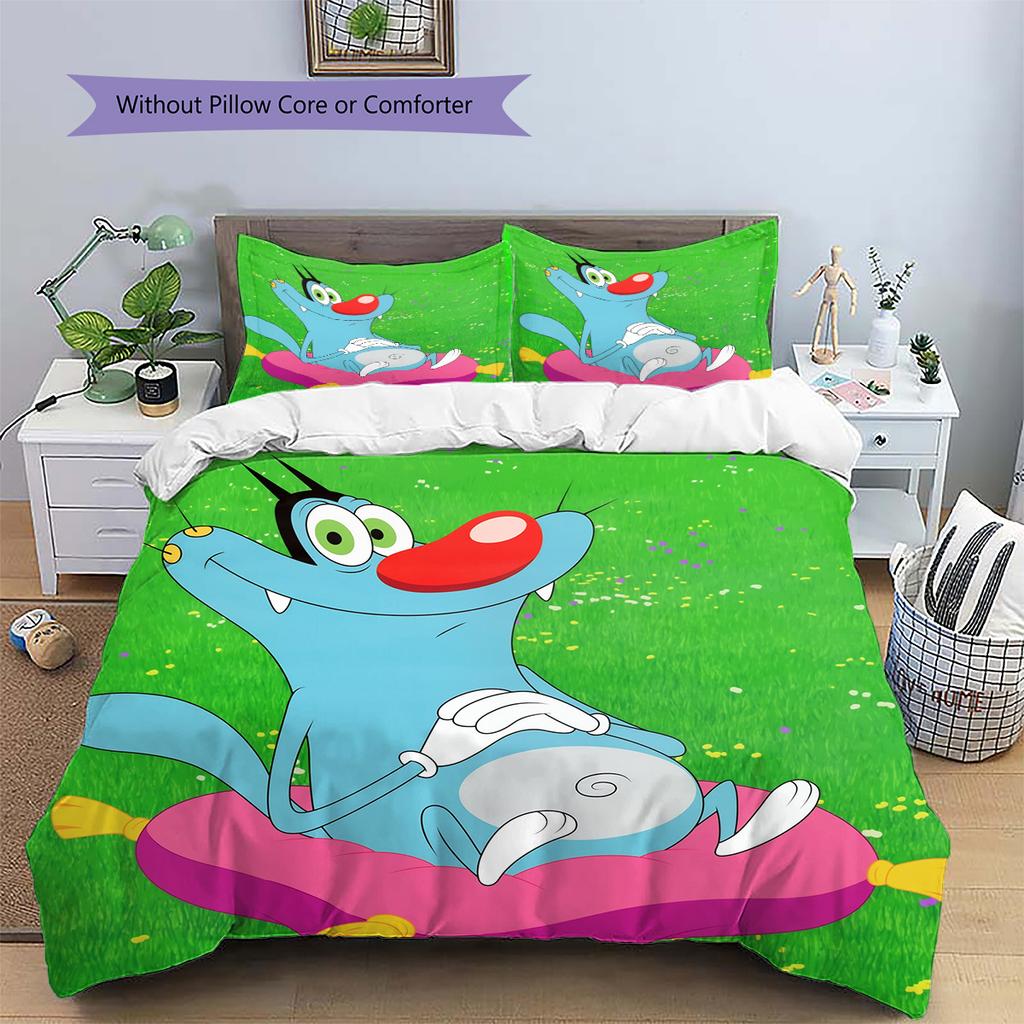 Fat Cat and Xiao Qiang Pattern Bedding Quilt Set Home Decoration Gift (1 * duvet cover + 2 * pillowcase without core)