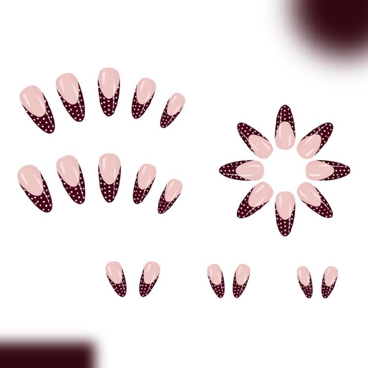 Press On Nail 24pcs Wine Red White Polkas French Design False Nail Breathable ABS Construction For Sensitive Fingers