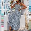Summer New Suspender Long Sleeveless Elastic Waist Printed Dress