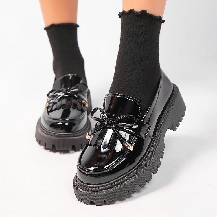 

Большие размеры мокасины женские весна-лето 2025 новые лакированные туфли Мэри Джейн с бантом повседневная обувь женская 35