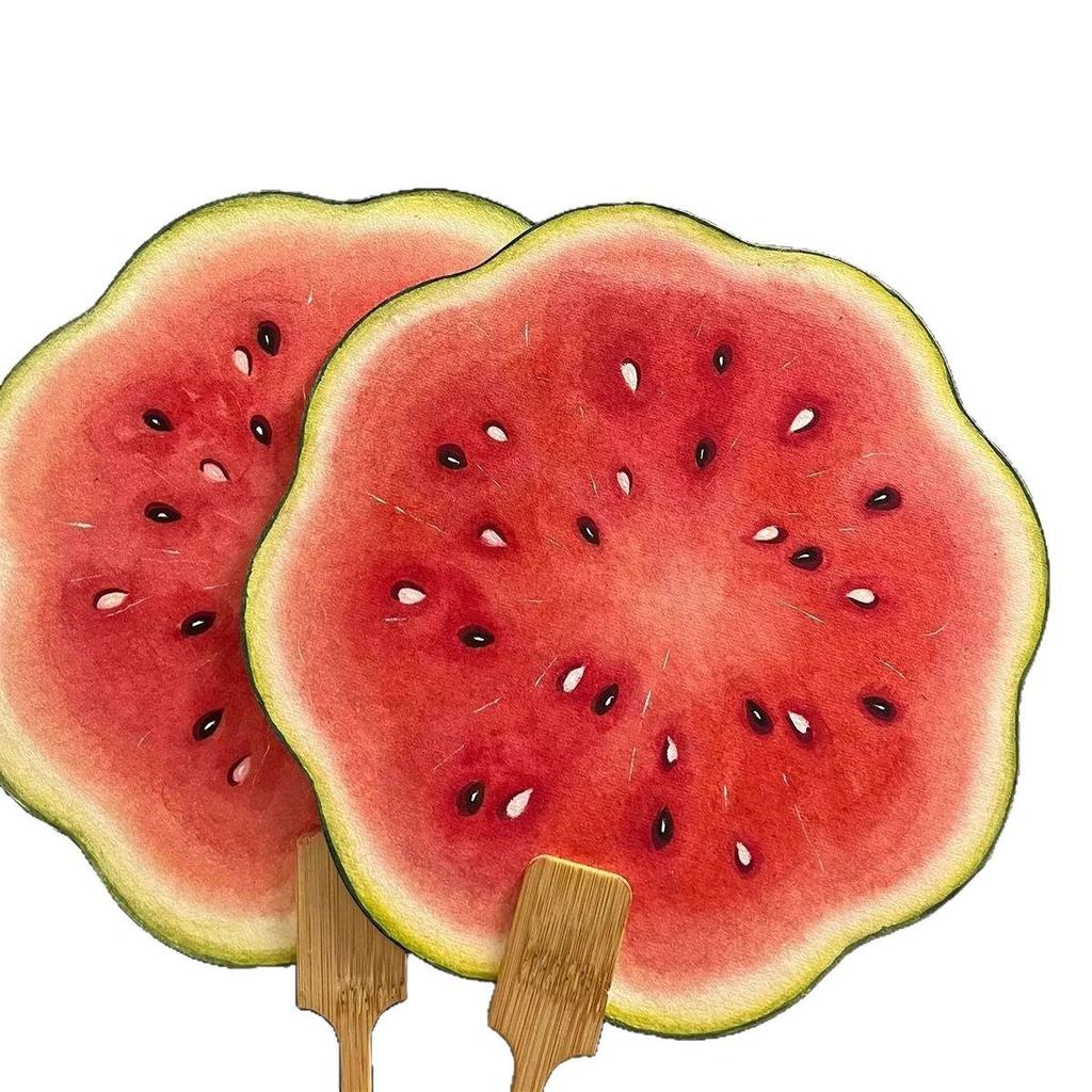 Summer Handmade Watermelon Round Fan - Hand-painted Xuan Paper Cooling Fan Gift for Bestie