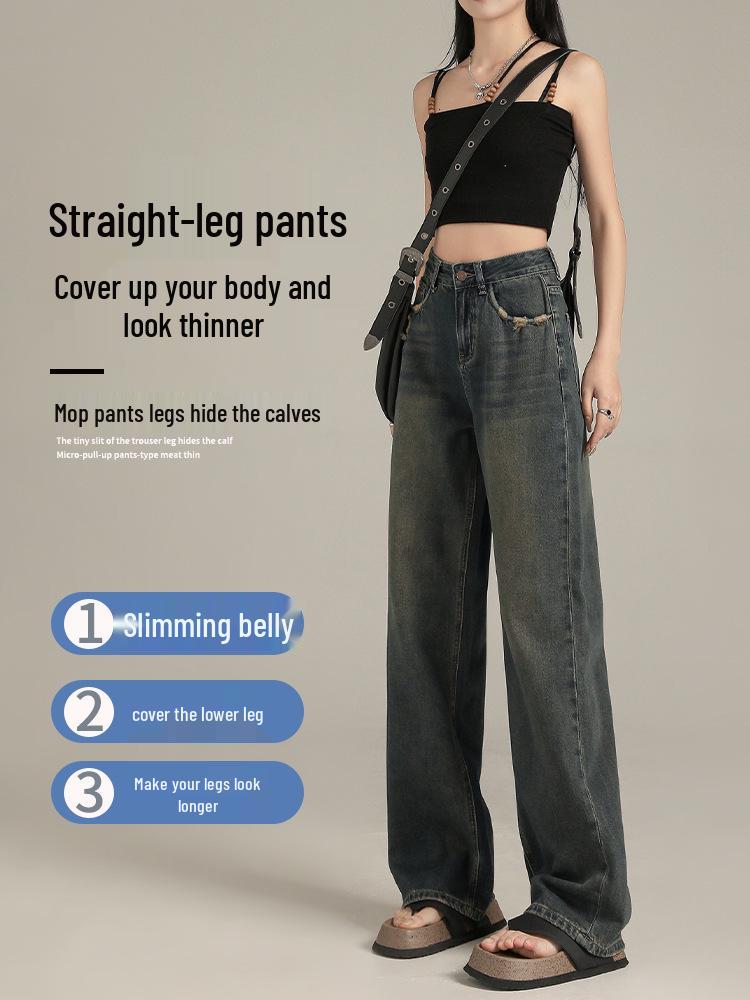 

Женские ретро джинсы с высокой посадкой: Новые широкие брюки прямого кроя на осень/зиму 2024 XL