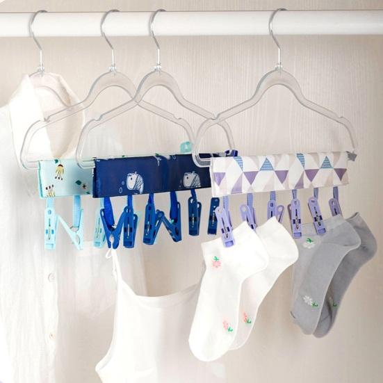 Clothes Socks Hanger with 6 Clips Strong Load-bearing Fastener Tape Design Folding Clothes Hanger Clips Towel Drying Rack